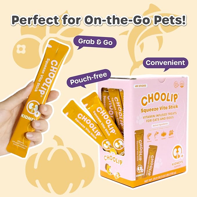 Squeeze Vita Stick Lickable Cat and Dog Treats – 49-Count Kidney Support Sticks with Multivitamins, Soft Squeezable Paste for All Life Stages, Supporting Kidney Health