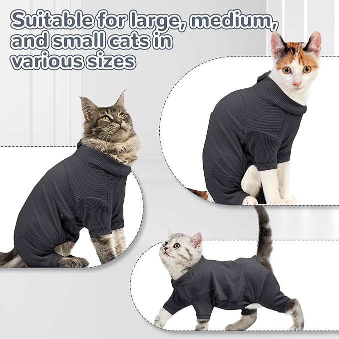 Sticky Hair Cat Clothes, Breathable & Lightweight, Reduces Shedding Fur Pajamas, Full Body Long Sleeve Surgical Bodysuit, Stop Licking & Shedding,Darkgrey,S