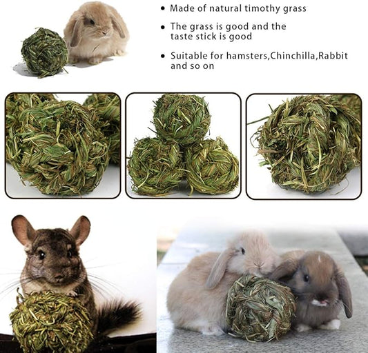 PINVNBY 6 Pack Rabbit Chew Grass Balls,Natural Timothy Woven Bunny Hay Ball Teeth Grinding Activity Play for Hamster Chinchillas Gerbils Guinea Pigs and Other Small Animal