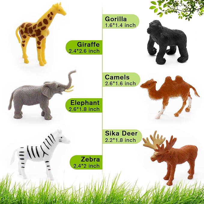 12 pcs Realistic Wild Jungle Animals Figurines Toys,Plastic African Jungle Animals Playset for Kids:Lion,Elephant,Giraffe-Ages 3