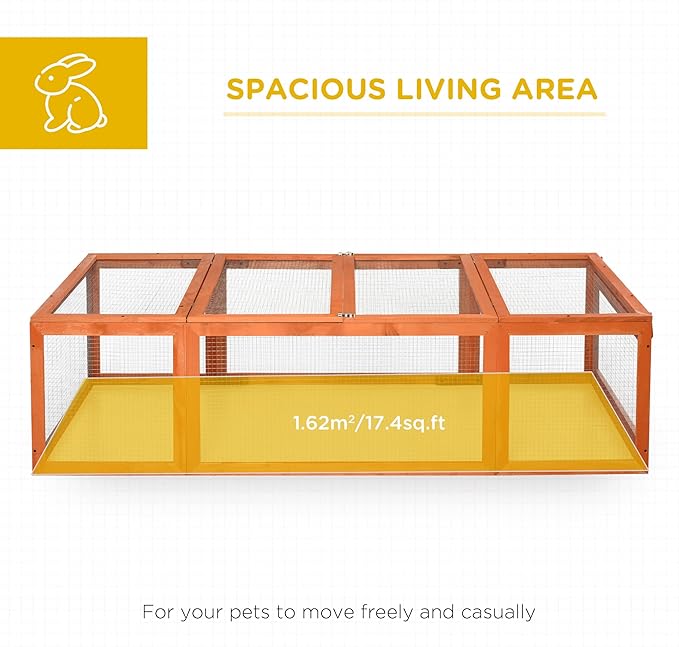 PawHut Large Wooden Rabbit Hutch Bunny Hutch Small Animal Habitat Enclosure Outdoor Run and Lockable Doors, Natural