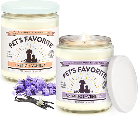 Pet's Favorite Pet Odor Candle, Clean Burning, Long Lasting Scented Candles with a Cotton Wick. (Calming Lavender/French Vanilla, Pack of 2)