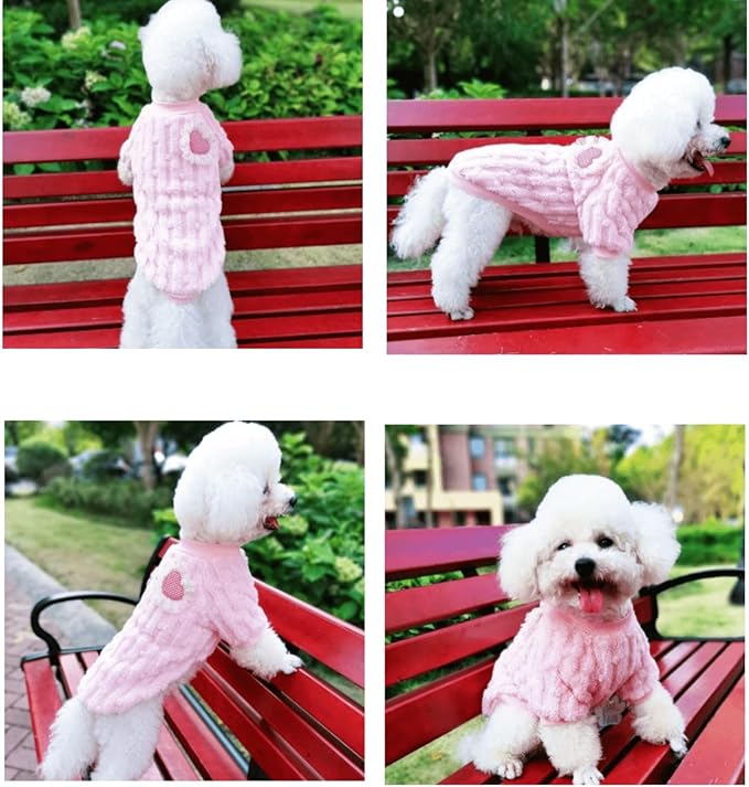 Cute Cat Sweaters Warm Cotton Plush Dog Apparel & Accessories Pink Kitten Turtleneck Sweaters for Indoor Cats and Small Dogs with Pet Laundry Bag (S (3.3-6.6lbs))