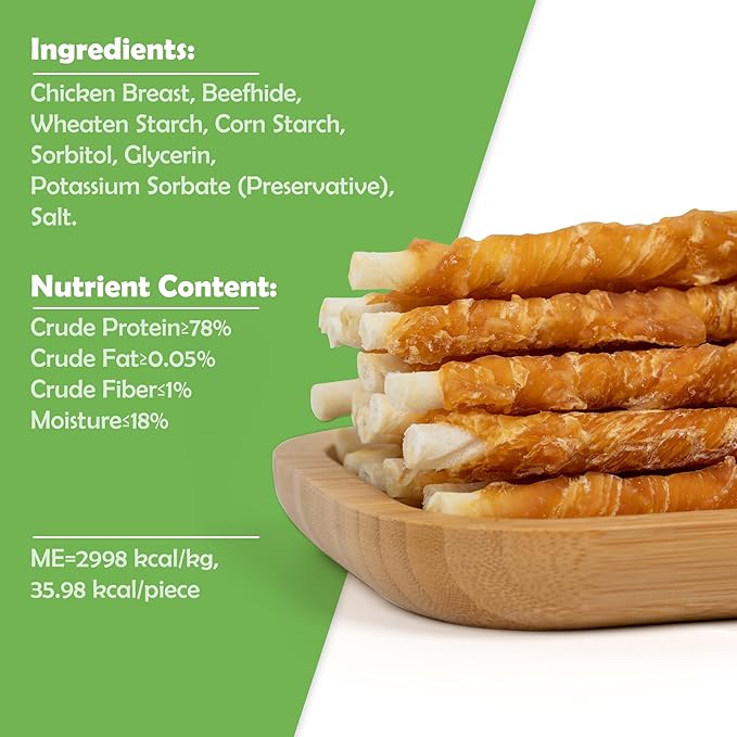 MON2SUN Dog Treats, 5 Inch Rawhide Twist Chicken Hide Sticks, Suitable for Puppy and Small Dogs, 5 Inch (Chicken, Pack of 75)