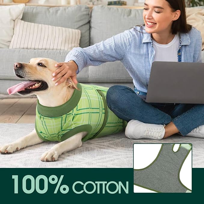 Kuoser Dog Recovery Suit for Female Male Dogs, Post-Surgery Bodysuit for Spay Neuter, Dog Onesie After Surgery, Anti-Licking Pet Surgical Recovery Suit, Green M