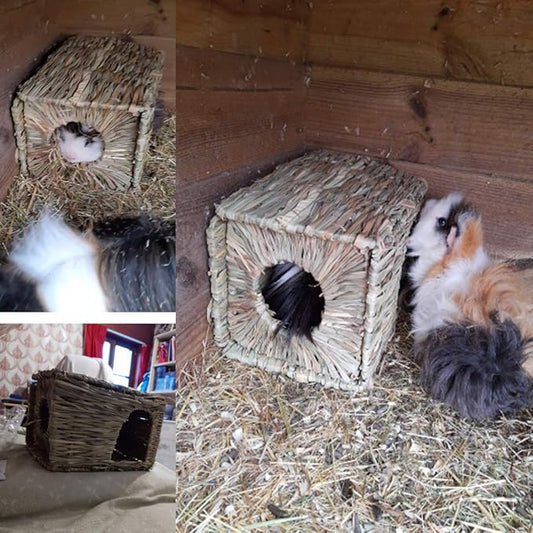 Hamiledyi 2 Pcs Grass House for Rabbit Natural Hand Woven Seagrass Play Hay Bed Foldable Woven Hideaway Hut Toy for Bunny Hamster Guinea Pig Chinchilla Small Animals