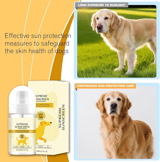 SPF 30 Dog Sunscreen Spray - Water-Resistant, UV Protection for Ears, Nose and Paws - Vitamin E Enriched, Broad Spectrum - Dog Camping Gear - Gentle Sunscreen for White Dogs