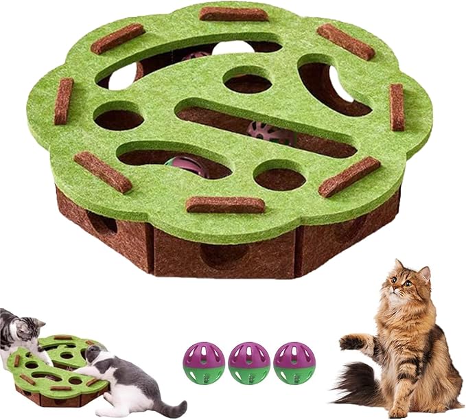 Cat Scratch Puzzle Enrichment Box,Cat Nail File Enrichment Box,Cats Nail File Scratcher, with Bell,Unique Cats Felt Maze Toy for Stimulate Kittern Energy and Instincts (Green-Round)