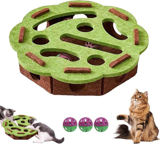 Cat Scratch Puzzle Enrichment Box,Cat Nail File Enrichment Box,Cats Nail File Scratcher, with Bell,Unique Cats Felt Maze Toy for Stimulate Kittern Energy and Instincts (Green-Round)