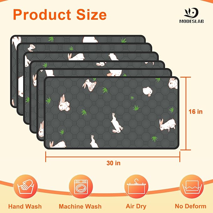 4-Pack Guinea Pig Cage Liner, 16in x 30in Fast Absorption Washable Bedding Pee Pads for Dogs Puppy Rabbit Small Animal Cage Mat, Leakproof & Non-Slip