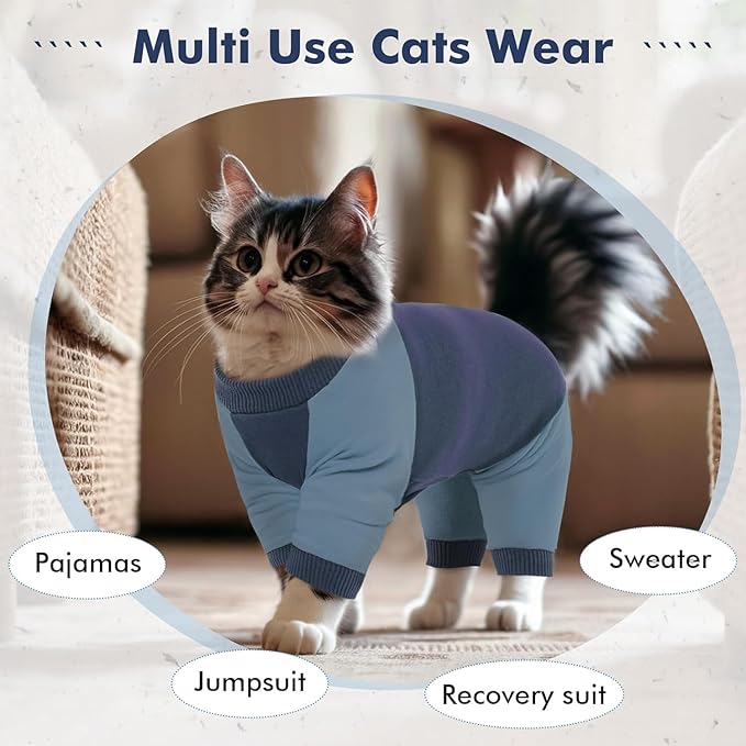 DENTRUN Cat Recovery Suit, Kitten Hair Sticky Onesie, Surgical Cone Alternative Shirts for Female Male Cat Recovery After Surgery, Cat Hair Spreading Prevent Clothes Pajama Apparel for Cats Only