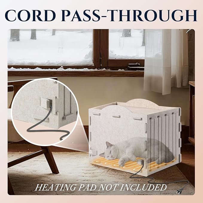 Apasiri Indoor Cat House Scratch-Resistant: Thermal Insulated Enclosed Felt Bed Cave with Hanging Ball Toy, No-Tool Assembly Hideaway for Anxious Cats & Kittens up to 35 Lbs