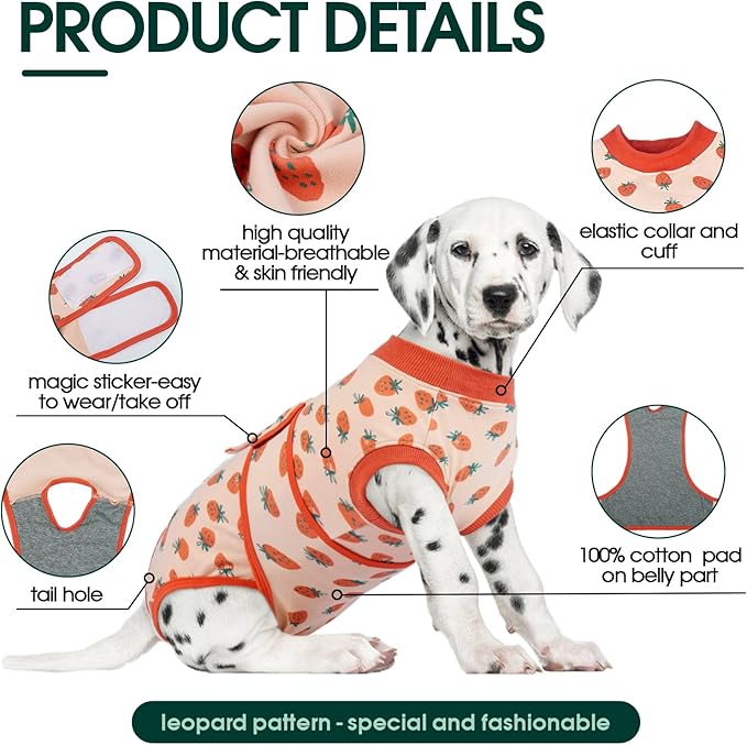 Kuoser Dog Recovery Suit for Female Male Dogs, Post-Surgery Bodysuit for Spay Neuter, Dog Onesie After Surgery, Anti-Licking Pet Surgical Recovery Suit, PinkStrawberry L