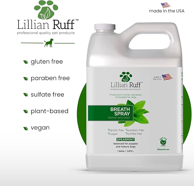 Lillian Ruff Breath Freshener Dental Care Spray - Dog Oral Health Teeth Cleaning Formula Targets Bad Dog Breath, Plaque & Tartar Build-Up, Supports Oral Care, Gum Health & Immune System (Gallon)