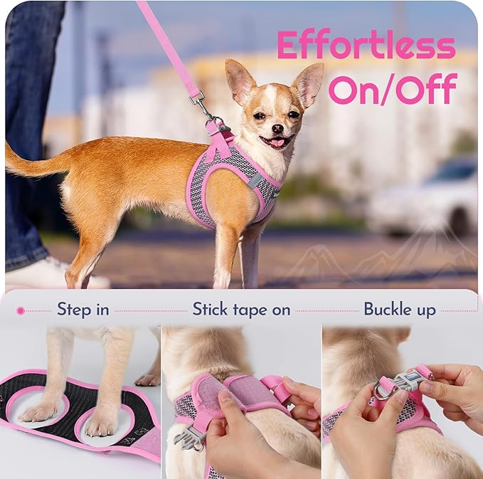 Eagloo Small Dog Harness and Leash Set, Step in Puppy Vest with Breathable Soft Mesh, Walking Reflective Pet Harness for Medium Small Dogs, Pink, M