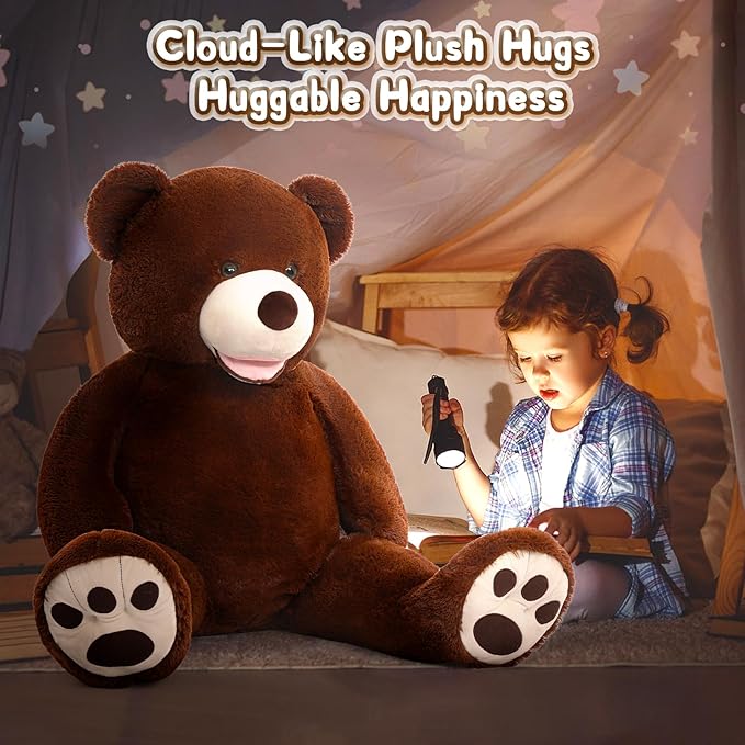MorisMos Smile Giant Teddy Bear, 51inch Large Stuffed Bears with Big Footprints, Big Stuffed Animals Cuddly Plush Gifts for Girlfriends, Boyfriend, Dark Brown
