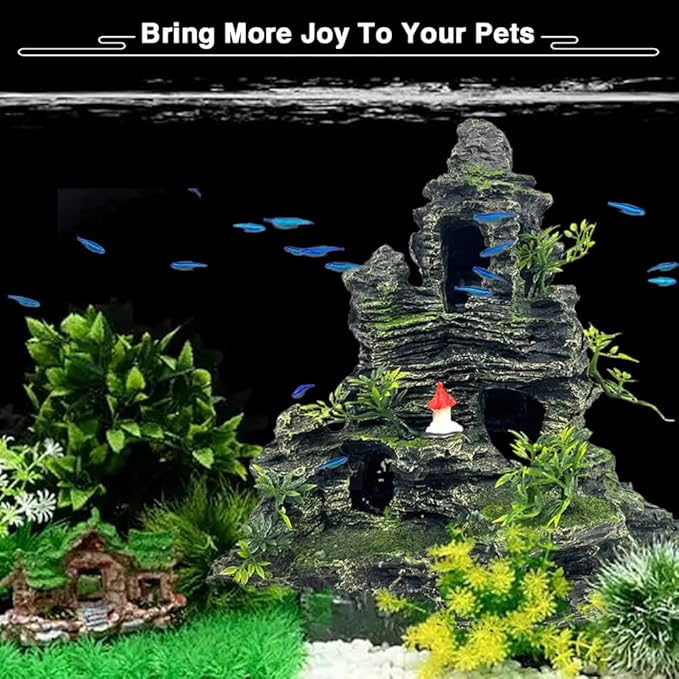 Aquarium Decorations Large and Tall Large Aquarium Decoration for Fish Tank Decorations Fish Tank Ornaments Mountain View Stone Ornament Tree Rock Cave Artificial Fishtank Ornament