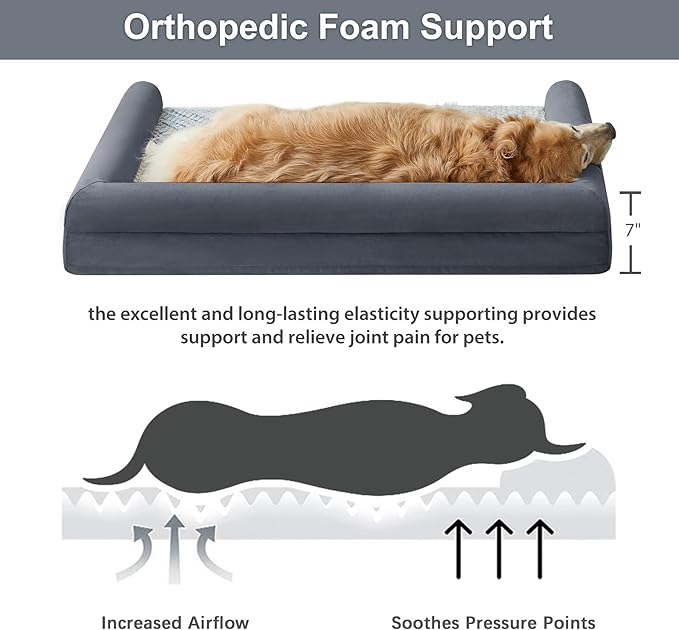 WNPETHOME Orthopedic Dog Beds for Large Dogs, Waterproof Memory Foam Large Dog Bed with Sides, Non-Slip Bottom and Egg-Crate Foam Big Pet Couch Bed with Washable Removable Cover