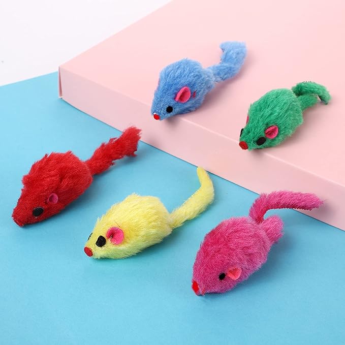 Furry Cat Toys Mice Rattle Interactive Mouse Toy for Indoor Cats Catnip Ball Kitten Kitty Pet Play Assorted Color