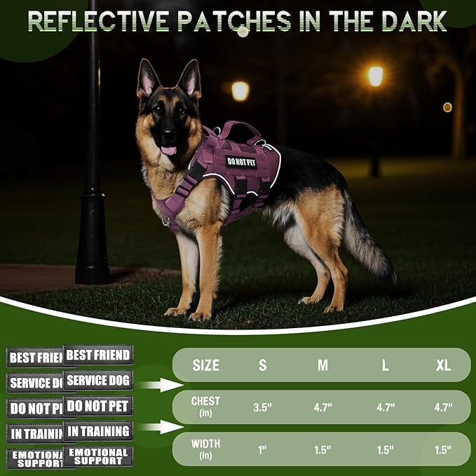 WINSEE Mesh Dog Harness with 10 Pet Patches for Medium Service Dog in Training, Breathable Tactical Molle Vest with Double Handle, Reflective Military Pet Vest for Walking Hiking