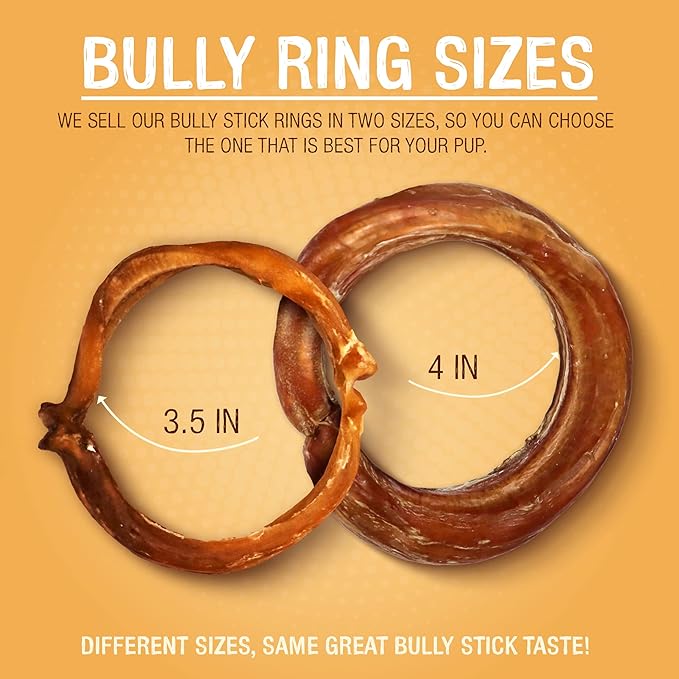 Pawstruck All-Natural 4" Bully Stick Rings for Dogs - Rawhide-Free, 100% Beef, Single Ingredient Dental Chew Bones - Fully Digestible, Low Odor - 10 Count - Packaging May Vary