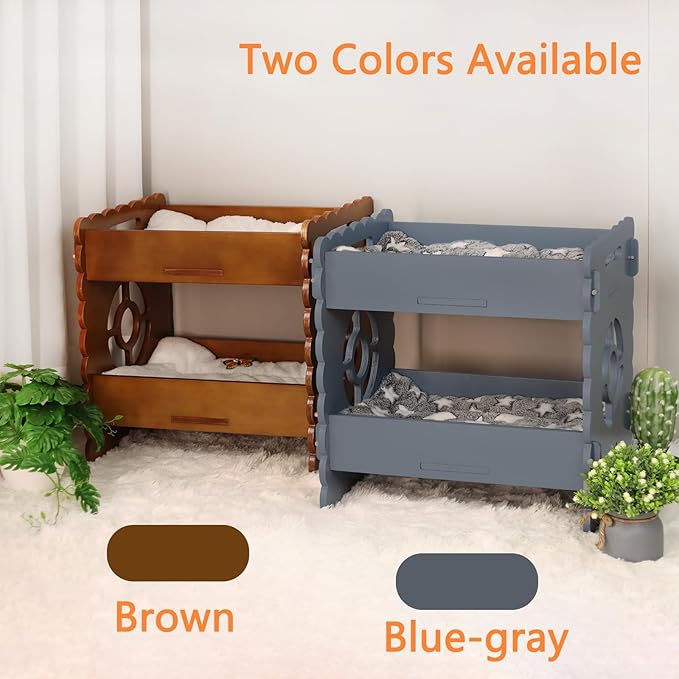 Wooden Cat Bed,Elevated Cat Bed Furniture,Cat Bunk Beds for 2 Indoor Cats,Wood Cat Condo with Mattress,Protect Cat's Hip Joint,All Seasons,Sturdy and Durable(19.7"x15"x19.2",Brown)