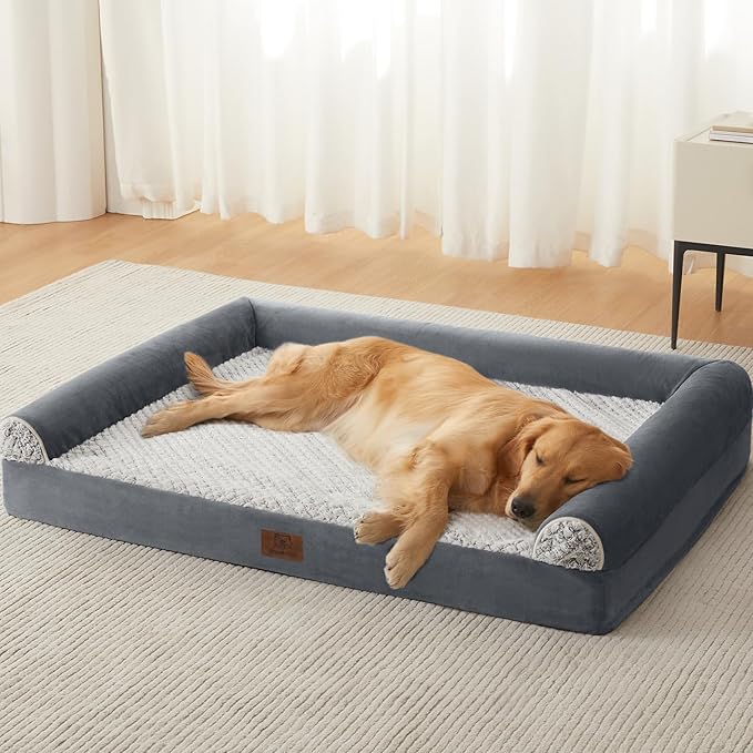 WNPETHOME Orthopedic Dog Beds for Large Dogs, Waterproof Memory Foam Large Dog Bed with Sides, Non-Slip Bottom and Egg-Crate Foam Big Pet Couch Bed with Washable Removable Cover