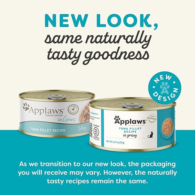 Applaws Natural Wet Cat Food, Made with Limited and Natural Ingredients, High Protein with No Artificial Additives or Fillers, Tuna Fillet in Gravy (24 x 2.47oz Cans)