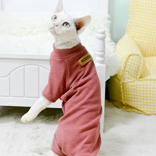 Sphynx Cat Sweater –Hairless Cats Shirt Pullover Kitten T-Shirts with Belly-Wrap Protection, Soft-Stretch Winter Clothes for Hairless Cats, Indoor Kitten Apparel (Red, XX-Large)