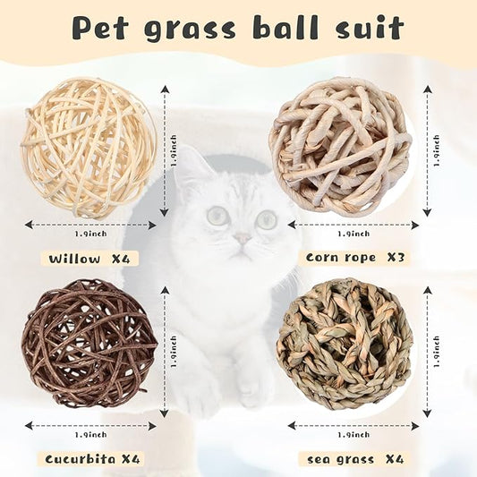 Skylety 15 Pieces Small Animal Chew Balls Rabbits Bunny Treat Chew Toys Guinea Pigs Chinchilla Balls Rolling Activity Play Grass Toys for Pet Teeth Grinding Gnawing Biting(Classic Style,1.97")