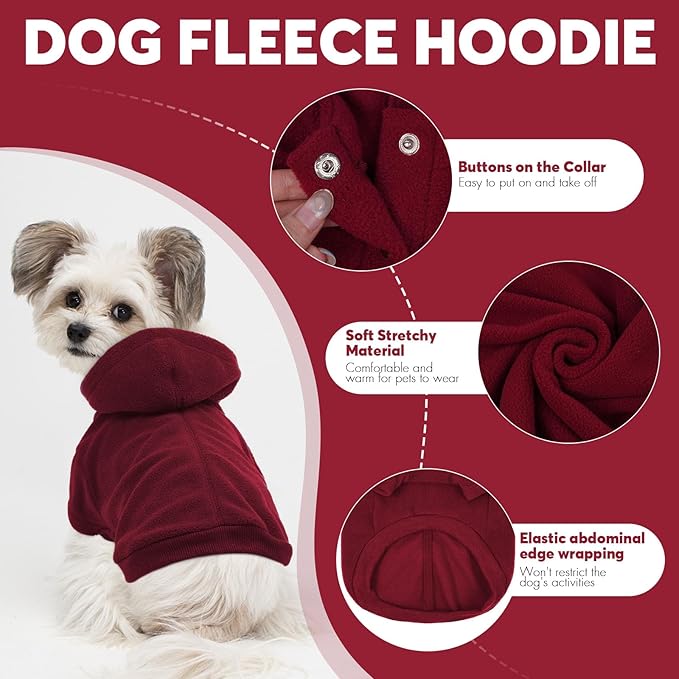 IDOMIK Dog Hoodie Sweater with Leash Hole, Warm Dog Fleece Sweater with Hood, Soft Pullover Dogs Fleece Vest for Fall Winter, Pet Sweatshirt Clothes for Poodle French Bulldog Labrador,Red,3XL