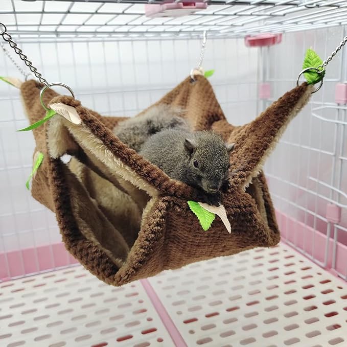 Small Animal Hammock, Hamster Hanging Bunkbed Hammock & Tunnel Warm Bed House Cage Nest Cage Hanging Tunnel and Hammock for Sugar Glider Squirrel Hamster Parrot Mice Chinchilla Flying Squirrel Rat