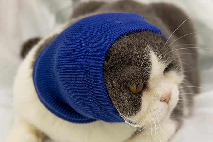 Cat Hematoma Ear Wrap,Cat Ear Wrap Anxiety Relief – Noise Canceling for Fireworks, Thunderstorms, Pet Grooming & Force Drying Blue S