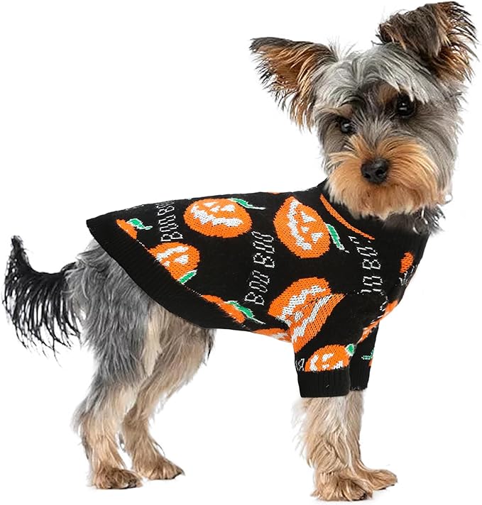 NACOCO Dog Halloween Pumpkin Sweater - Pet Clothes Cat Knitwear Apparel - Holiday Party Halloween Warm Puppy Outfit(XS)