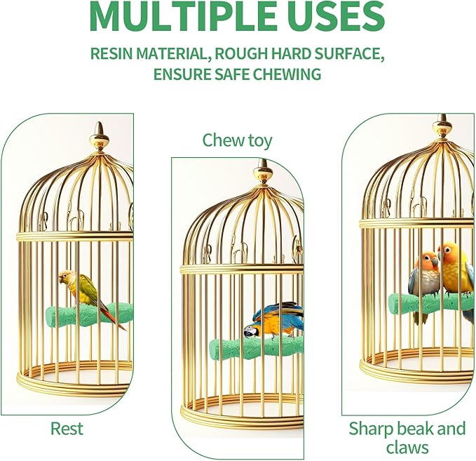 2pcs Bird Beak Grinding Stone, Anti-Slip Parakeet Nail Trimming Stick Resin Beak Grinder Stone Perches Washable Claw Trimmer Stand for Parrot Budgie Cockatiel Cage Accessories