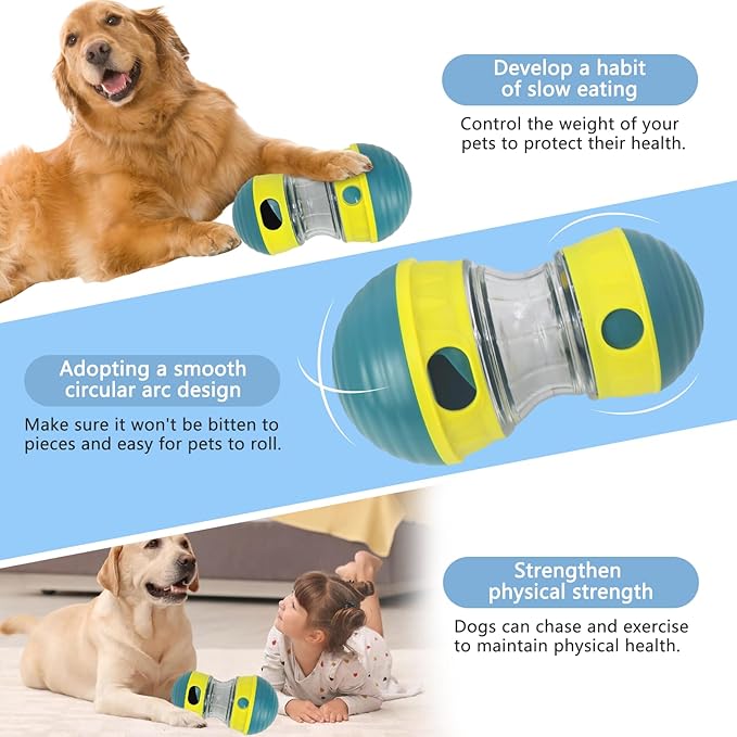 AOEEK Dog Treat Toys, Puppy Puzzle Adjustable Food Dispenser Slow Feeder, Enrichment Treat Dispensing Toy Ball for Large/Medium/Small Breed Dogs Pet Gift (Yellow)