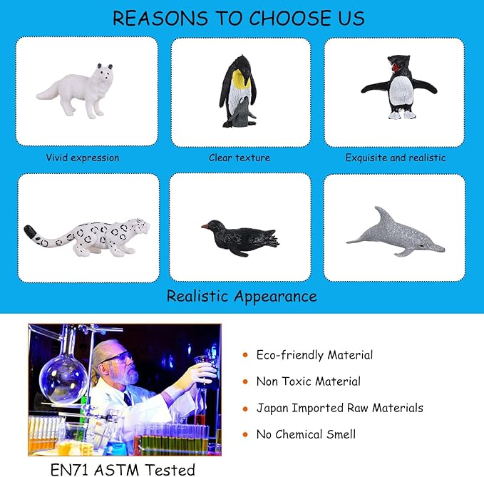 Small Polar Animals Figurines, 26pcs Realistic Penguin Polar Bear Seal Winter Animals for Early Educational Birthday Cupcake Topper Gift for Kids