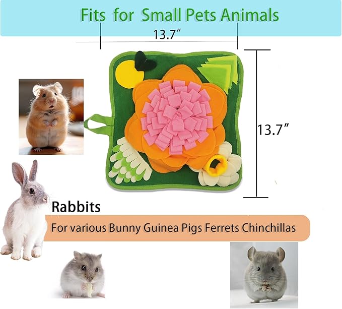 Rabbit Foraging Mat，Bunny Snuffle Mat for Hamsters Puzzle Toys Ferrets Interactive Feeding Mat for Guinea Pigs Hedgehog Chinchillas Small Animals Stress Relief (Orange Pink)
