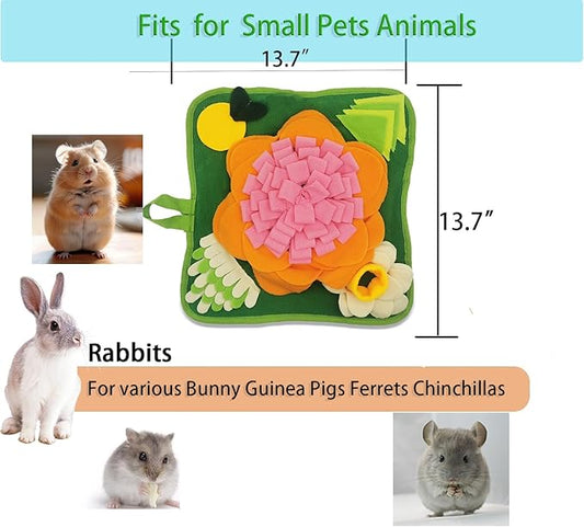 Rabbit Foraging Mat，Bunny Snuffle Mat for Hamsters Puzzle Toys Ferrets Interactive Feeding Mat for Guinea Pigs Hedgehog Chinchillas Small Animals Stress Relief (Orange Pink)