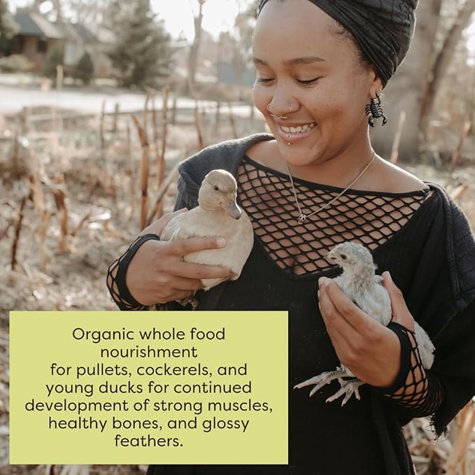 Scratch and Peck Feeds Whole Grain Grower Crumbles Chicken and Duck Feed - 25 lbs Bag - Corn-Free and Soy-Free - 17% Protein, Certified Organic and Non-GMO Project Verified Chicken Food