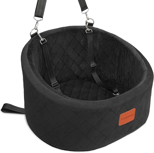 Dog Car Seat for Small Dogs Up to 30 Lbs,Ultra Soft Fabric Fill in Comfy Memory Foam,Happy Pet Ride,2 Safety Dog Leashes,Fully Detachable and Washable,Anti Slip Base(Black)