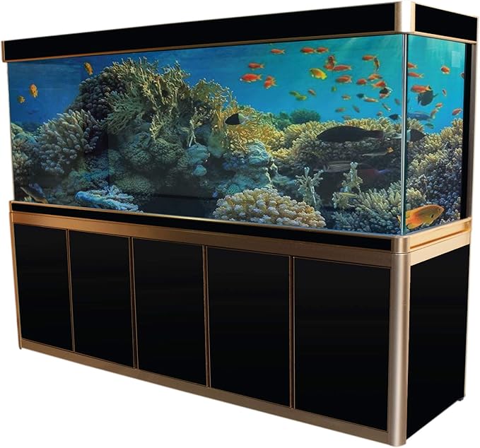 360 Gallon Aquarium Fish Tank with Upright Fishtank Stand Water Pump Freshwater Filter LED Bundle and Straight Corners Clear Glass - Black with Gold Trims