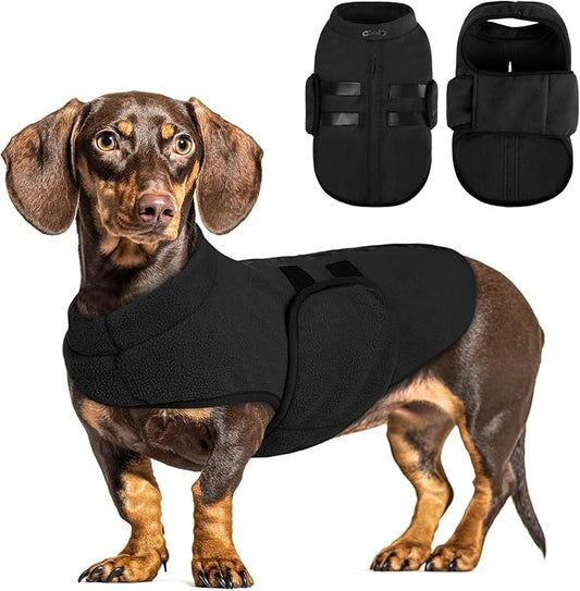 Queenmore XXL Dog Sweaters, Soft Fleece Vest Pullover Pet Jacket with Leash Hole, Warm Winter Dog Clothes Cold Weather Doggy Dachshund Sweater for Large Dogs Cats Boy or Girl (Black, XXL)