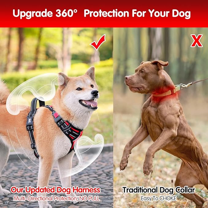 PoyPet Dog Harness and Leash Combo, Escape Proof No Pull Vest Harness, with 5 Feet Leash, Reflective Adjustable Soft Padded Pet Harness with Handle for Small to Large Dogs(Red,XL)
