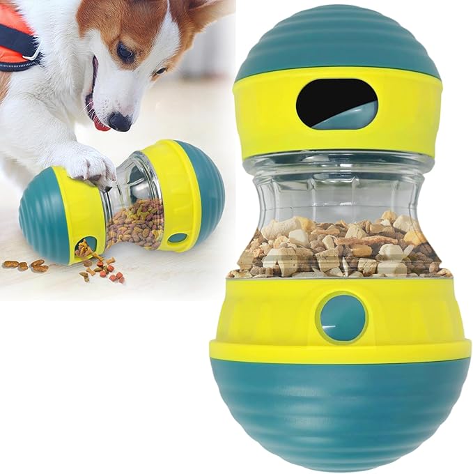 AOEEK Dog Treat Toys, Puppy Puzzle Adjustable Food Dispenser Slow Feeder, Enrichment Treat Dispensing Toy Ball for Large/Medium/Small Breed Dogs Pet Gift (Yellow)