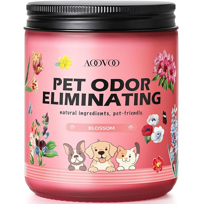 AOOVOO Pet Odor Eliminator Candle - Blossom Odor Eliminating Candle, Highly Fragranced Air Freshing Scented Candles, Natural Soy Wax, 9 oz