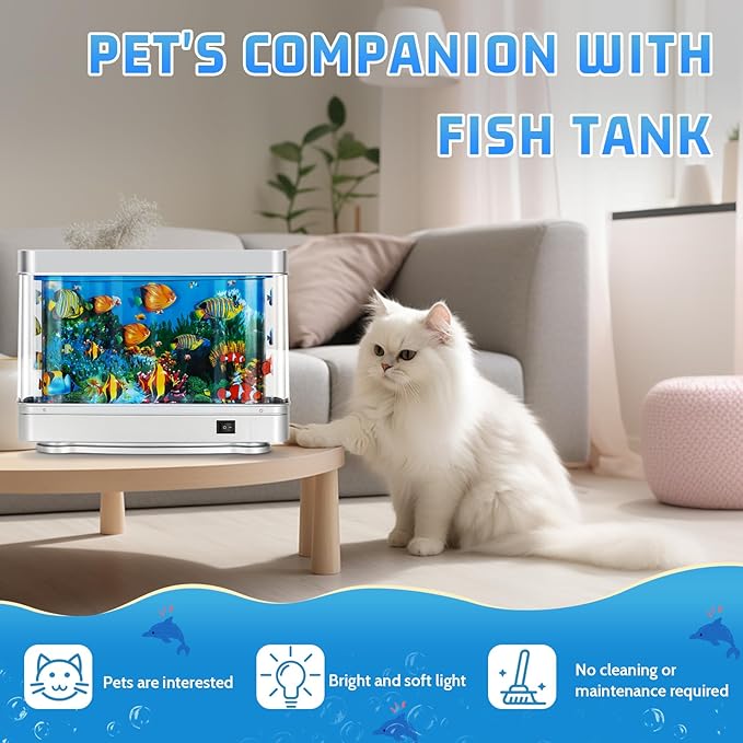 Fake Fish Tank,Artificial Aquarium Decorations,Fake Aquarium Decor,Virtual Ocean Moving Fish lamp for Bedroom Office Décor,Gift for Kids and Cat