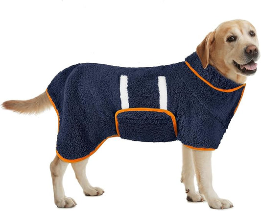 Bienbee Dog Bathrobe, Quick Drying Super Absorbent Dog Robes for After Bath, Warm Keeping Dogs Towel, Dogs Bath Supplies, Navy Blue L