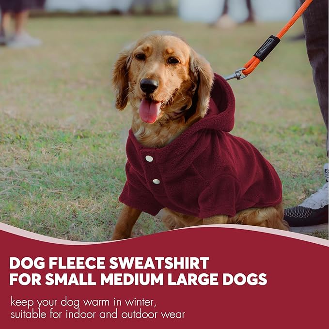 IDOMIK Dog Hoodie Sweater with Leash Hole, Warm Dog Fleece Sweater with Hood, Soft Pullover Dogs Fleece Vest for Fall Winter, Pet Sweatshirt Clothes for Poodle French Bulldog Labrador,Red,3XL
