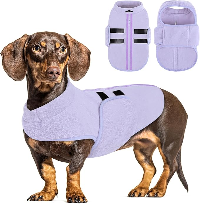 Queenmore Small Dog Sweater, Soft Fleece Vest Pullover Dog Jacket with Leash Hole, Warm Winter Dogs Clothes Cold Weather Doggy Dachshund Sweaters for Small Doggy Cats Boy or Girl (Lilac, S)